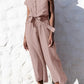 Women's Fashionable V-neck Tight Lace-up Short-sleeved Cropped Jumpsuit