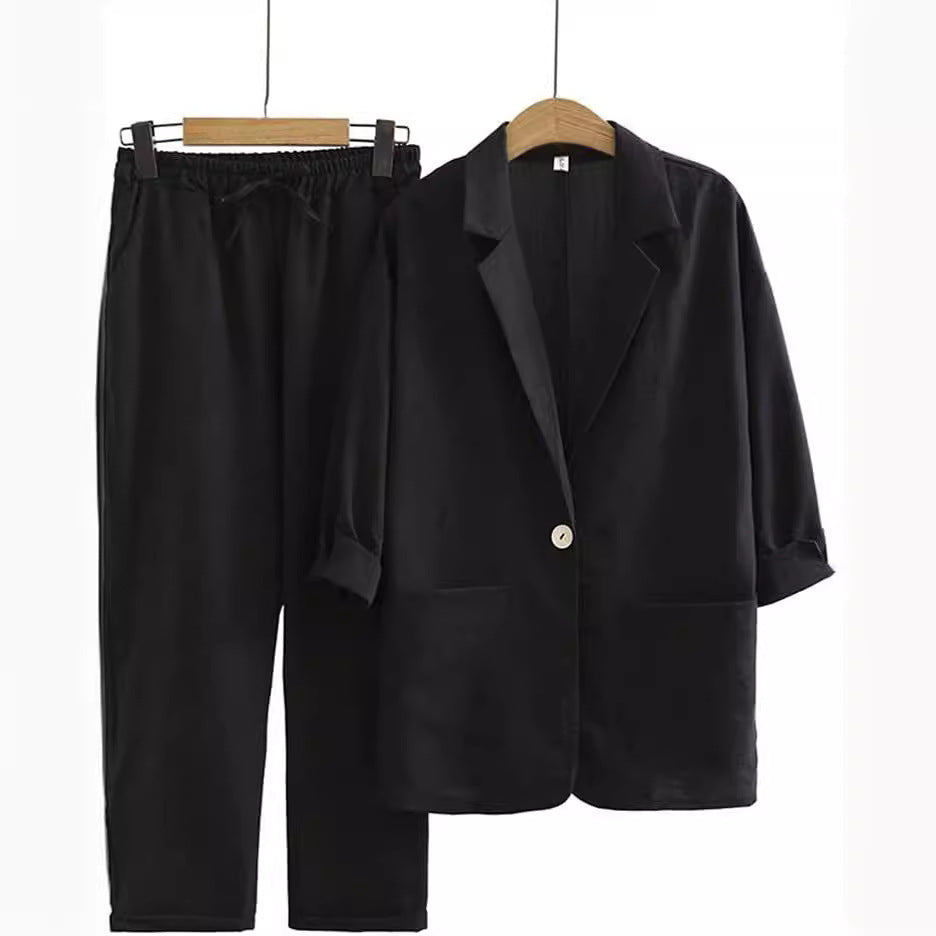 Women's Cotton Linen Coat Pants Fall Loose Fashion Suit