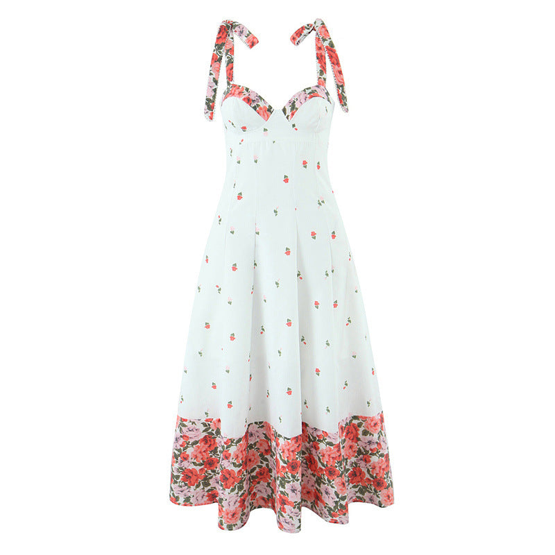 Romantic White Flowers Colorblock Mid-length Sundress