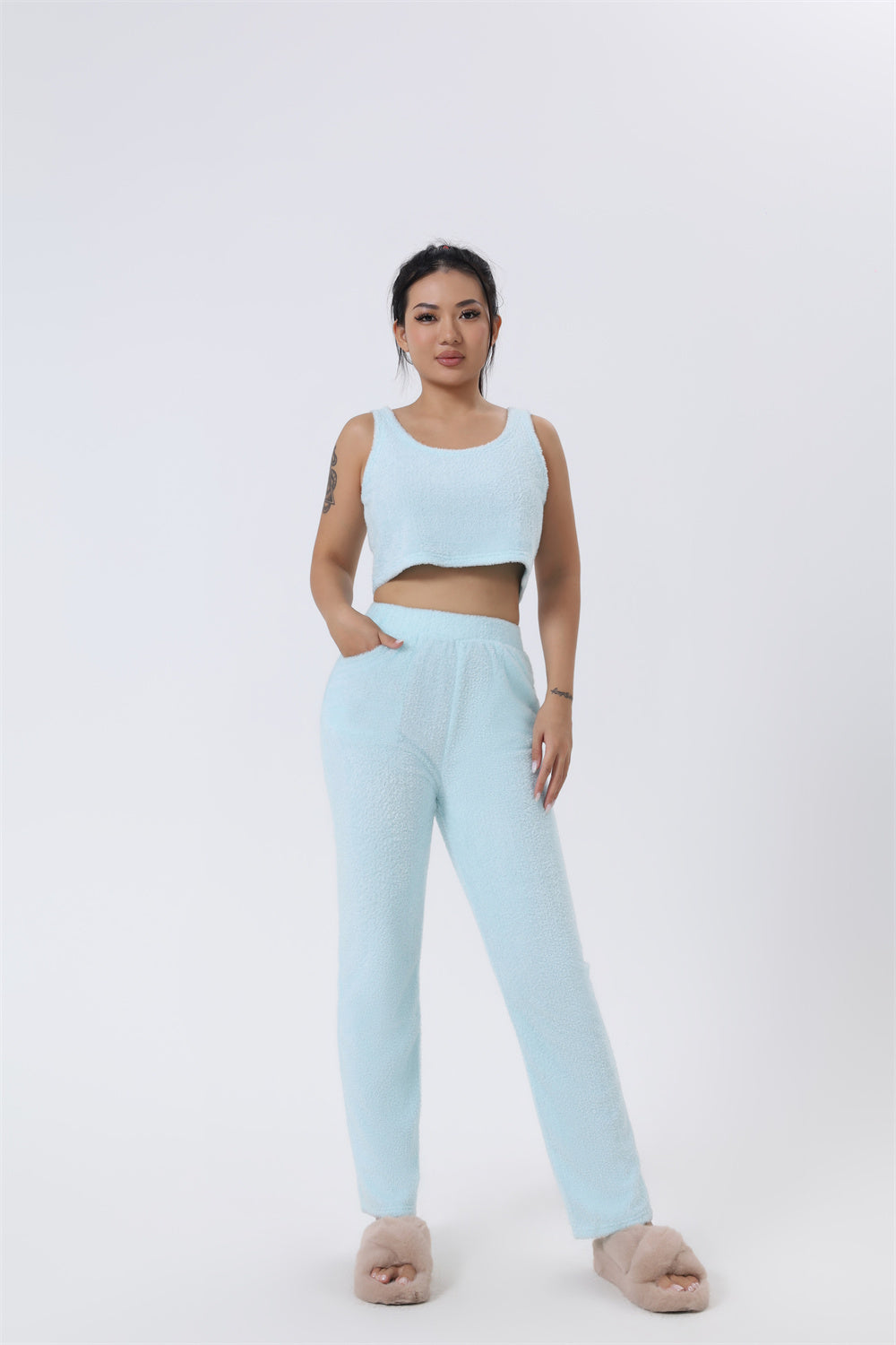 Ensemble pyjama confortable, ensemble de détente 3 pièces, vêtements de détente mignons, ensembles de costumes chauds, ensemble assorti, ensemble de détente, ensembles de pantalons 3 pièces, robe d'hiver pour femme