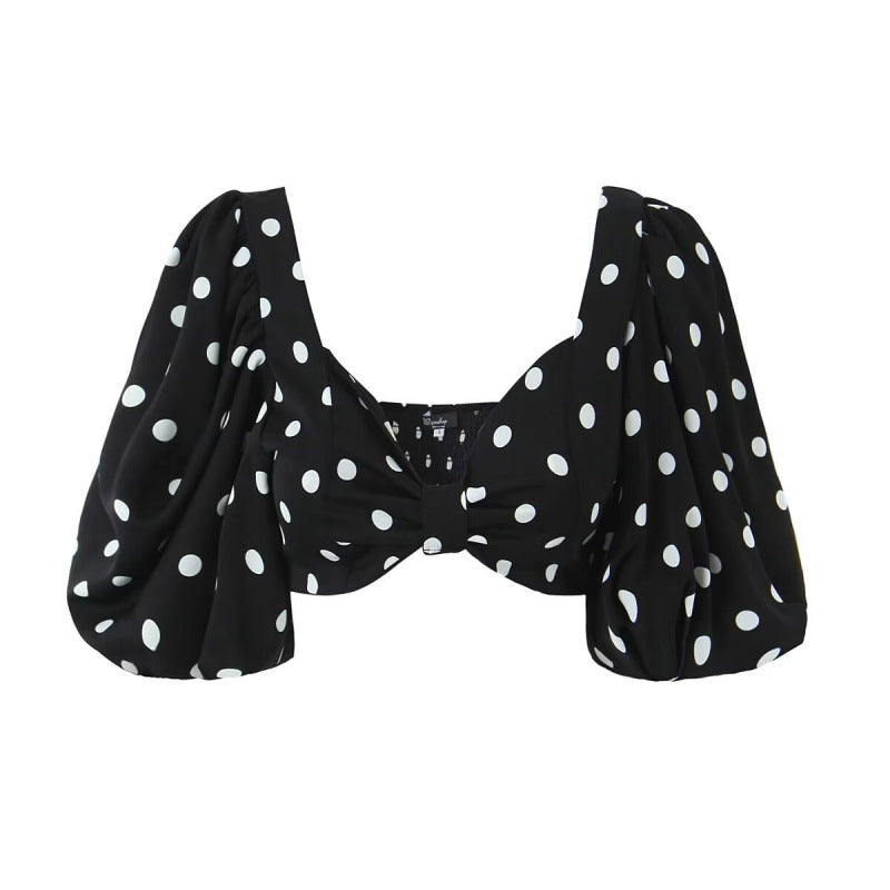Seaside Vacation Polka Dot Split Top Mid-length Dress Set