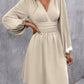 Foreign Trade Amazon Solid Color Chest Wrap V-neck Lantern Sleeve Dress