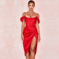 Temperament Split Fishbone Pattern Backless Off-shoulder Dress