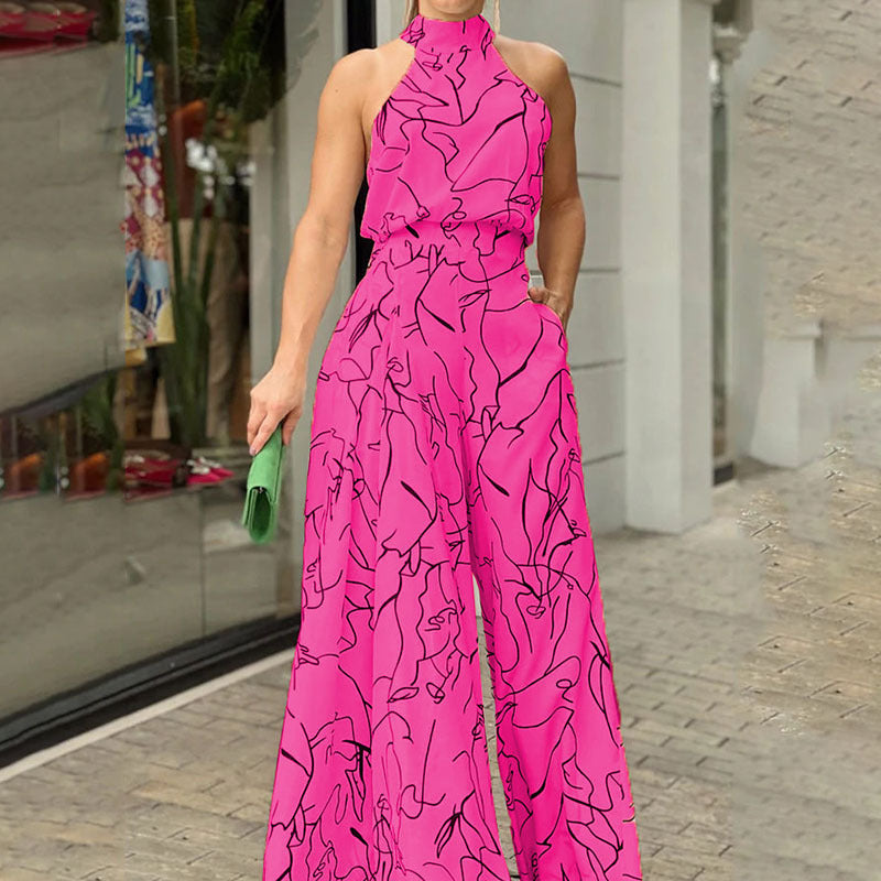Combinaison élégante sans manches à nouer à la taille pour femme