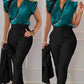 Ensemble haut et pantalon imprimé à manches volantées et ceinture, couleur unie