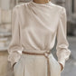 Simple Commuting Temperament Pleated High-neck Lantern Sleeve Blouse For Women