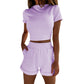 Casual Short Sleeve High Waist Crop Shorts Fashion Set