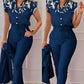 Ensemble haut et pantalon imprimé à manches volantées et ceinture, couleur unie