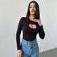 Hollowed Heart Shape See-through Round Neck T-shirt