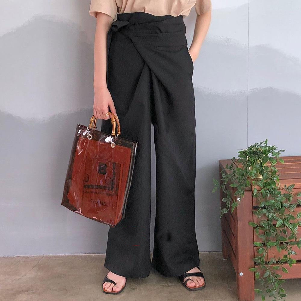 Pantalon décontracté à lacets de couleur pure