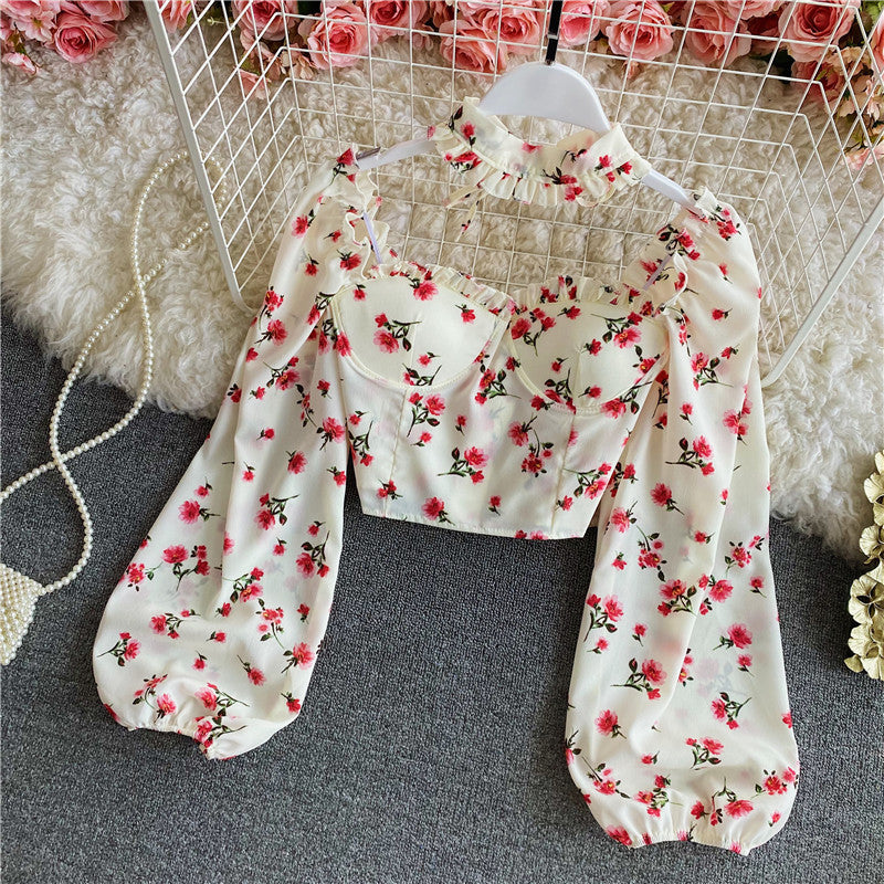 Short Puff Sleeve High Waist Crop Top Women's Clothing