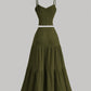 Casual Solid Color Ribbed Fit Vest Top And Ruched Hem A- Line Skirt