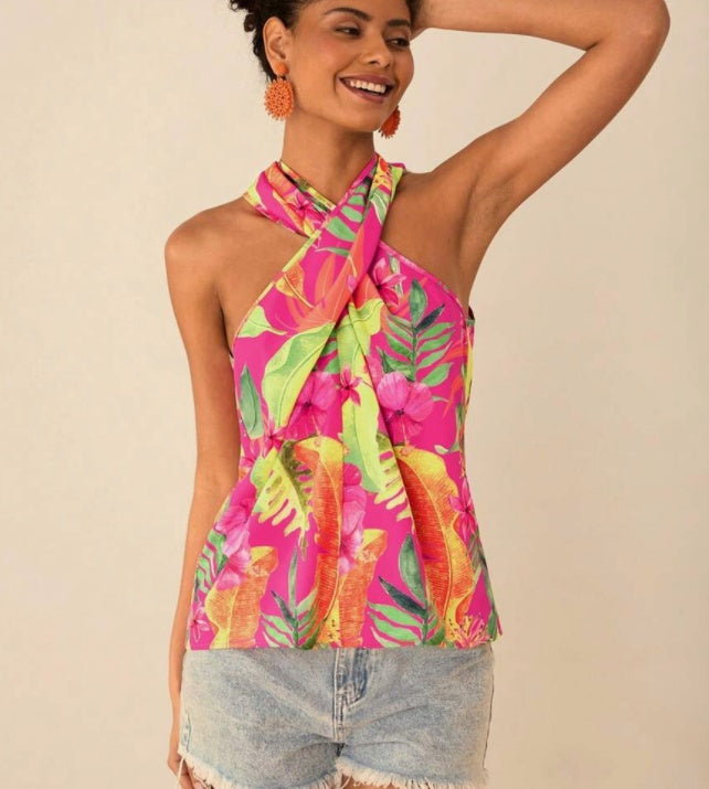 Tropical Plant Printed Women's Tight Fitting Vest