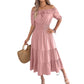 Casual Off-shoulder Ruffled Short-sleeve Belted Waistline Maxi Dress