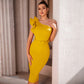 One Shoulder Solid Color With Belt Party Dress