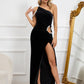 Women's One-shoulder Sleeveless Asymmetric Rhinestone Dress
