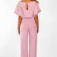 Short sleeve women's jumpsuit with lace button