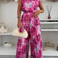 Round Neck Sleeveless Top Pleated Wide-leg Trousers Two-piece Set