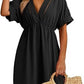 Chemisier de maillot de bain pour femme, robe à manches courtes et col en V ajouré