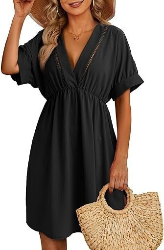 Chemisier de maillot de bain pour femme, robe à manches courtes et col en V ajouré