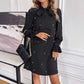 Women's Lace-up Bead Long Sleeve Solid Color Loose Dress