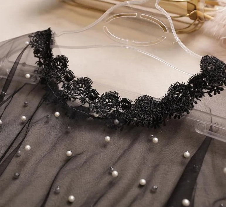 Small Shawl New Black Mesh Pearl Particle Lace