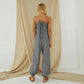 Sling romper pocket cotton and linen stripes