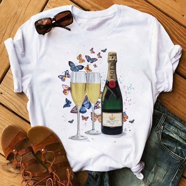 T-shirt Kawaii Verre à Vin Rose Gold
