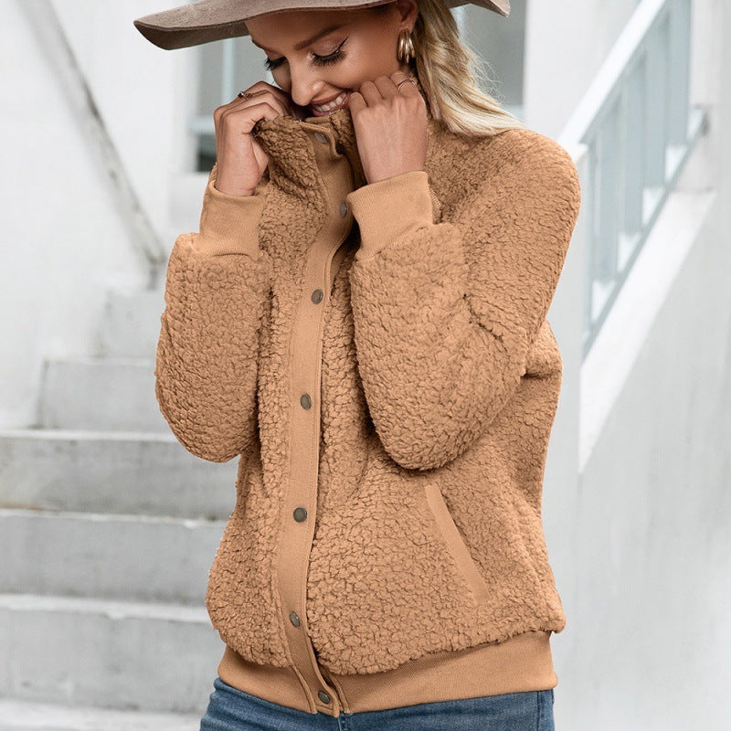 Veste cardigan en peluche d'agneau Veste en peluche double face Manteau Haut