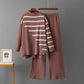 Striped Temperament Knitted Two-piece Turtleneck Sweater Loose Casual