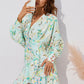 Women's Fashionable Simple Flower Printed Waist-controlled Long Sleeve Dress