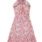 Halter Knotted Printed Lace Up Waist-tight Dress