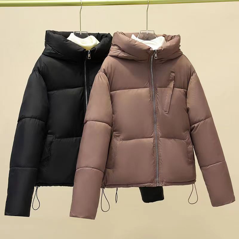 Manteau court uni pour femme avec poche, veste épaisse et chaude en coton rembourré