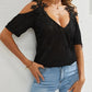 Jacquard Fabric V-neck Applique Short-sleeved T-shirt