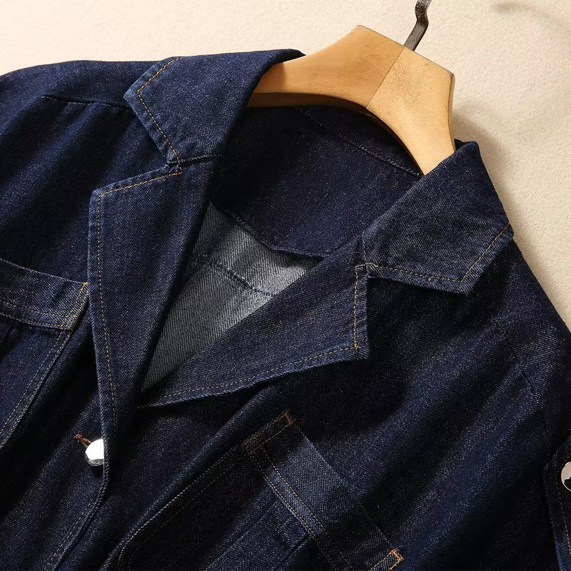 Robe en jean à revers, simple boutonnage, manches courtes, dégradé de couleurs, tendance, taille ajustée