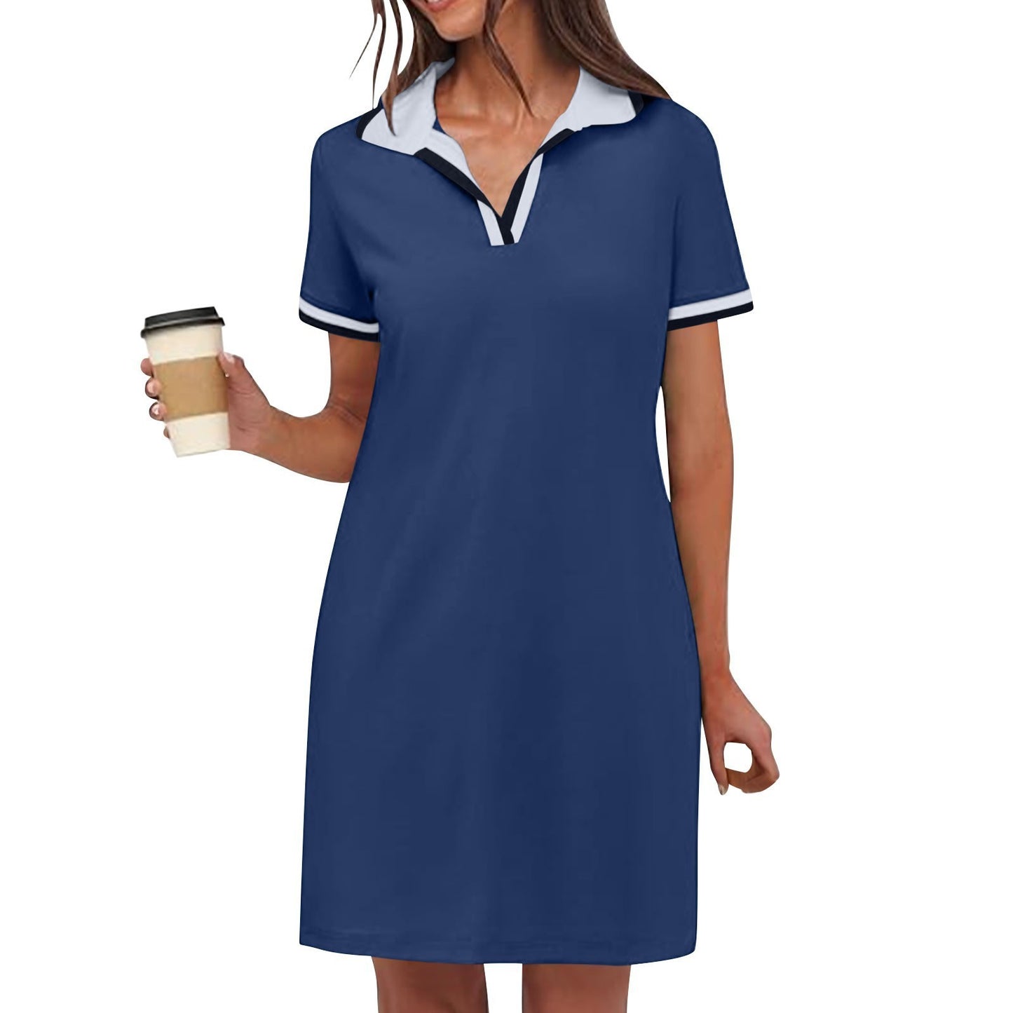 Women's Pure Short Sleeve V-neck Casual Dress