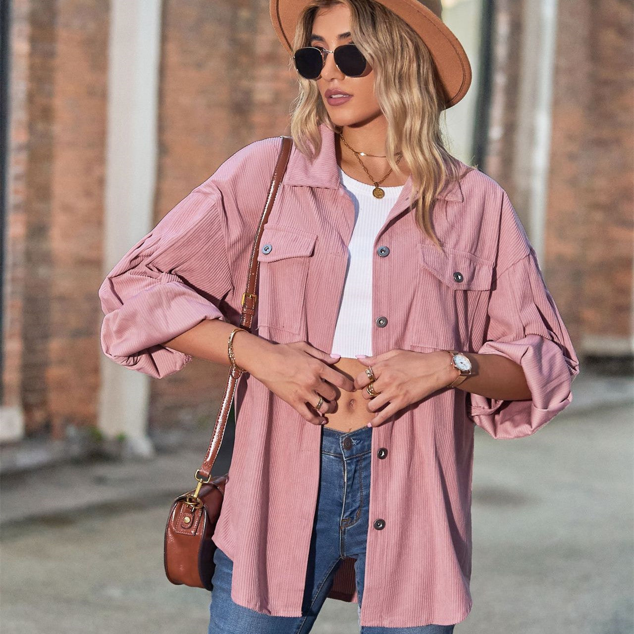 Casual Loose Lantern Sleeve Corduroy Shirt