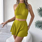 Solid-color Camisole And Halterneck Shorts Set For European And American Styles