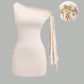 Slant-shoulder Metal-embellished Slimming Sexy Womens Outfit