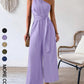 Women's Casual Wide-leg Jumpsuit With Shoulder Strap And Waist Tie