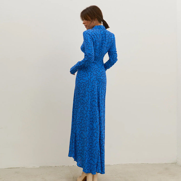Robe plissée à manches cloche et revers pour femmes européennes et américaines