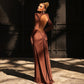 Long Sleeve High Collar Temperament Slim Fit Pleated Backless Dress