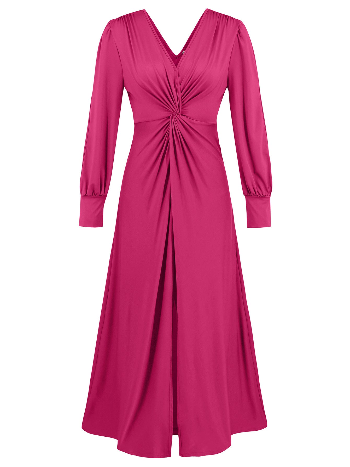 Robe plissée à col en V et fente sur la poitrine