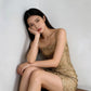 French-Style Delicate Champagne-Gold Hollowed-Out Camisole Dress