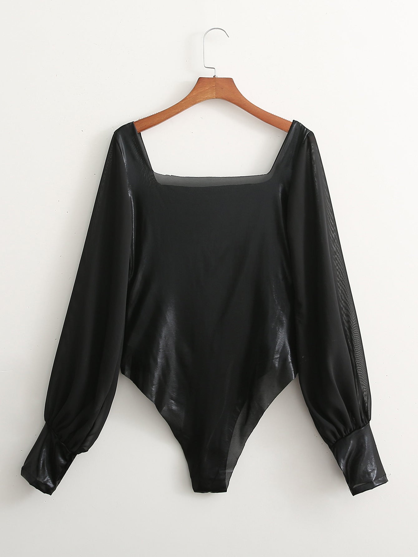 Square Collar Temperament Slim PU One-piece Leather American Ladies Bottoming Shirt