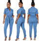 European And American Casual Fashion Denim Women's Slim Fit Jumpsuit