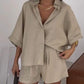 Fashion Polo Collar Half Sleeve Top And Shorts Two-piece Set