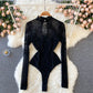 Women's All-in-one See-through Long-sleeved Slim Bottoming Top