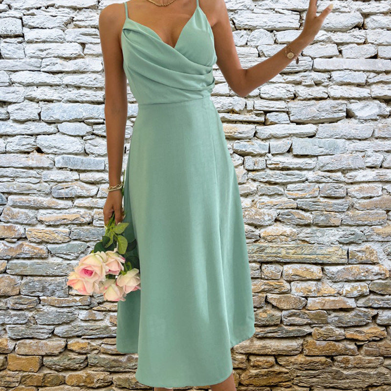 Robe moulante sexy à col en V et bretelles fendues