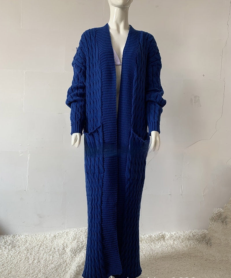 Cardigan long en tricot avec poche, pull long, manteau épais, européen et américain